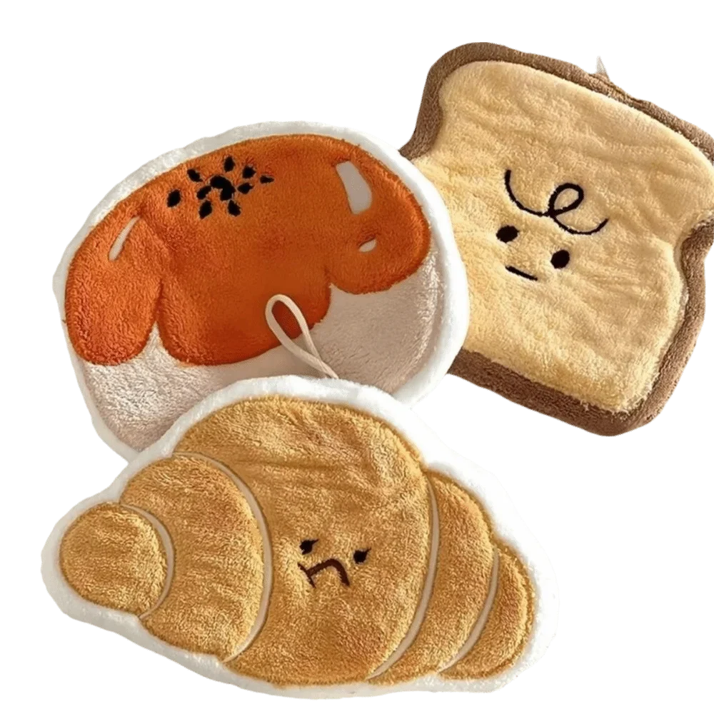 Cartoon Bread Coral Velvet Hand Towel with Hanging Loop