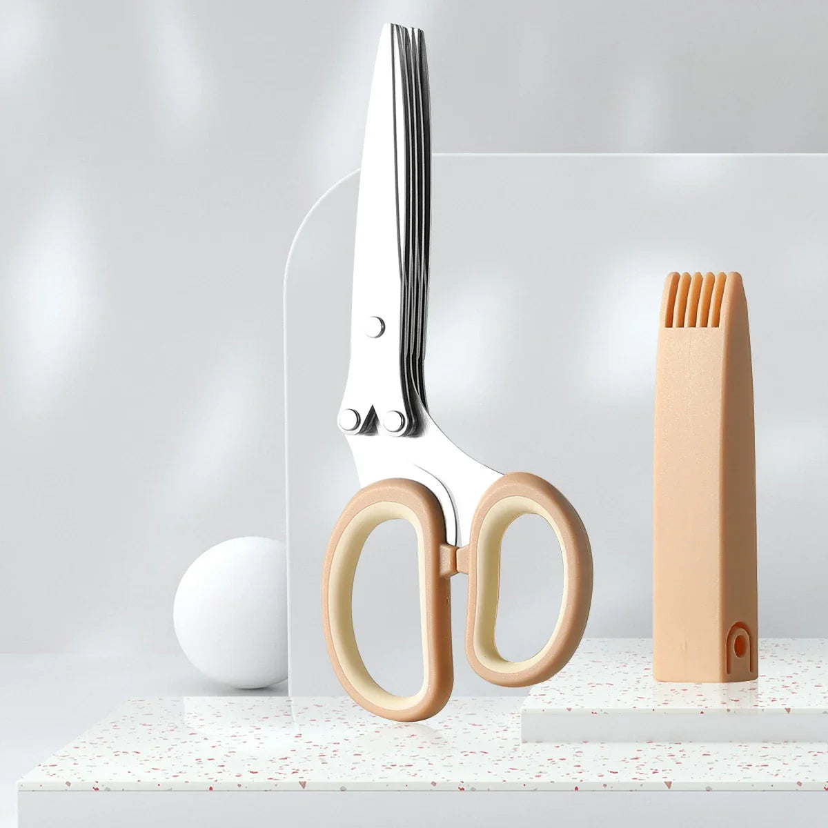 5-Layer Stainless Steel Kitchen Scissors with Lid | Herb Cutter