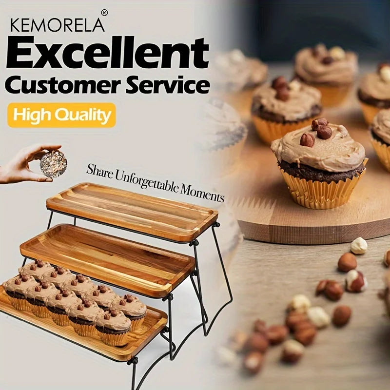KEMORELA 3-Tier Acacia Wood Cupcake & Dessert Stand