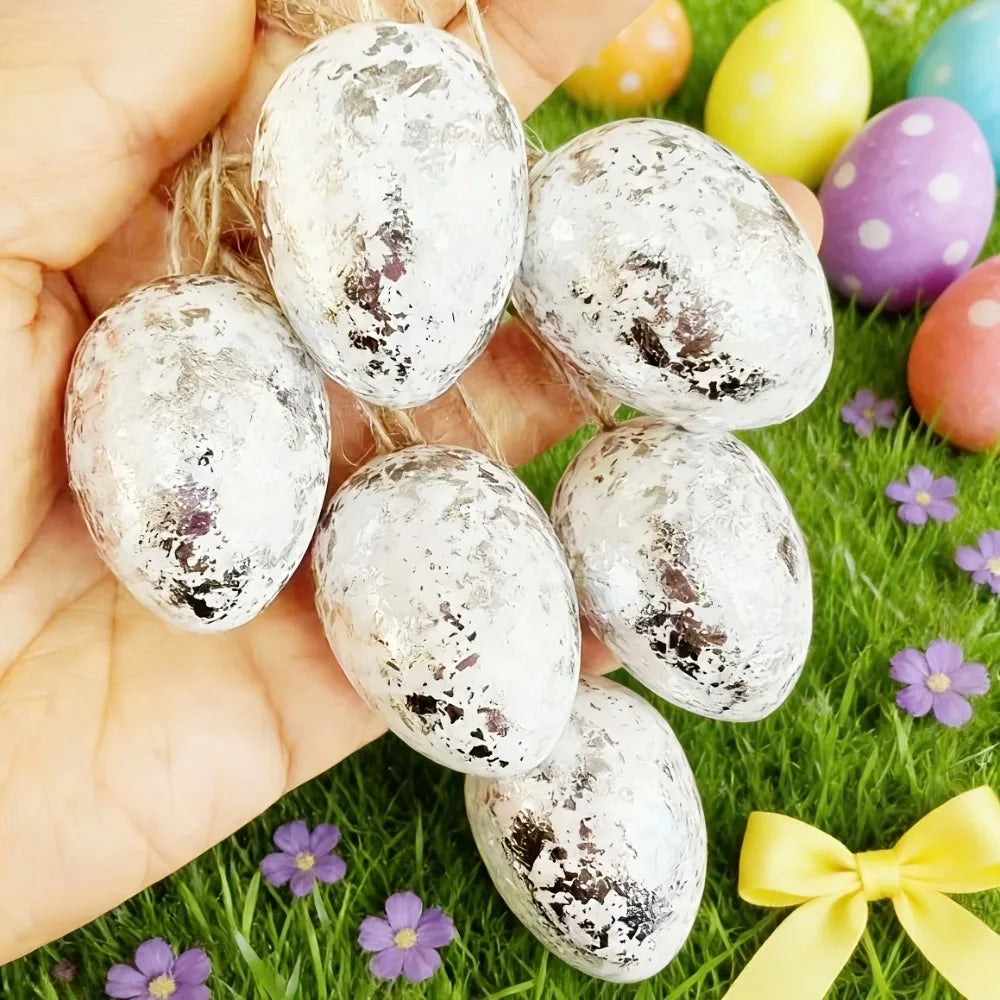 24-Piece Easter Foil Egg Hanging Pendants – Gold & Silver