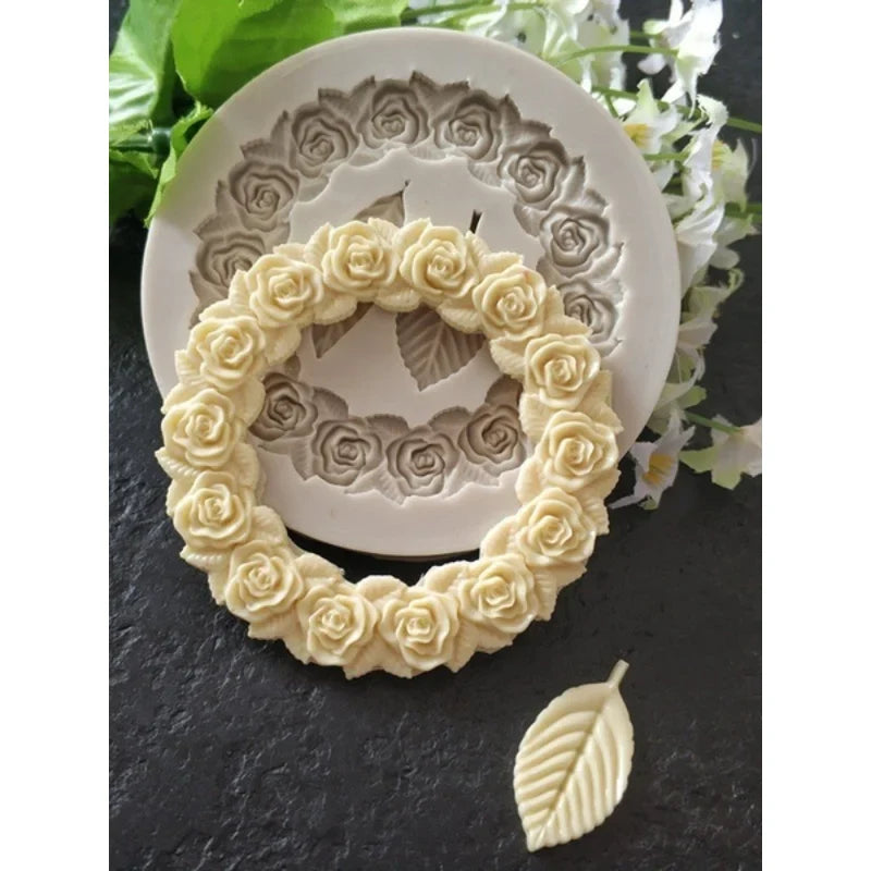 3D Rose Garland Silicone Fondant Mold for Cake Decorating