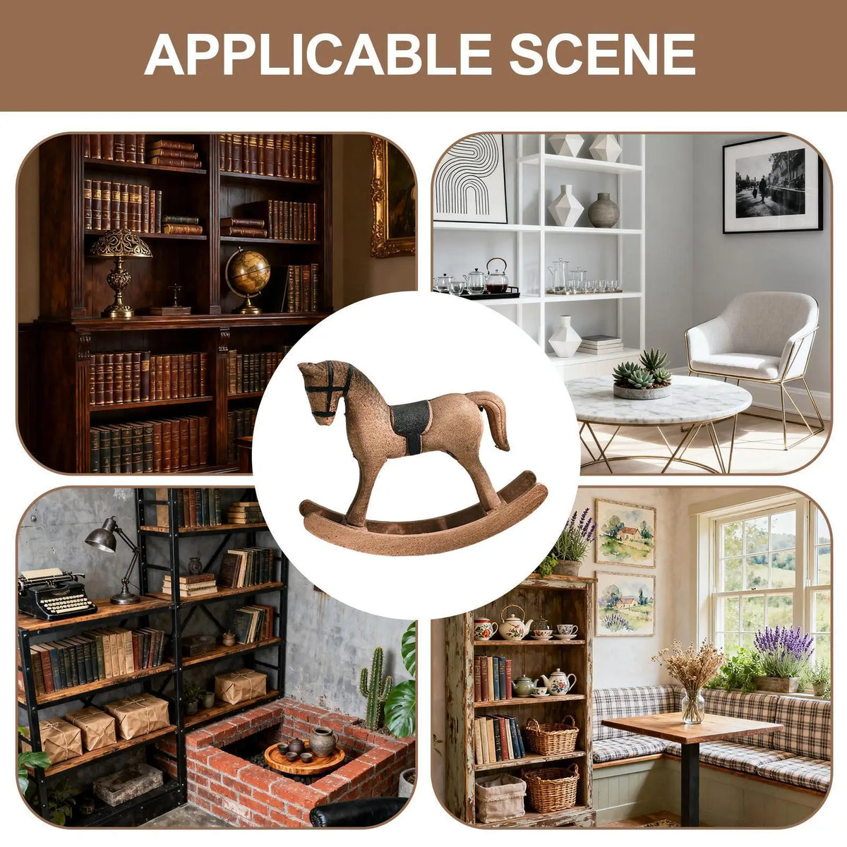 Hand-Carved Wooden Rocking Horse Figurine Desk Sculpture