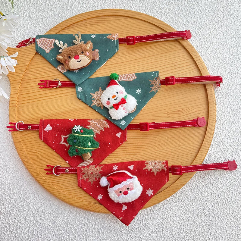 Christmas Pet Triangle Scarf Collar Cute Cat Accessories Dog Red Elk