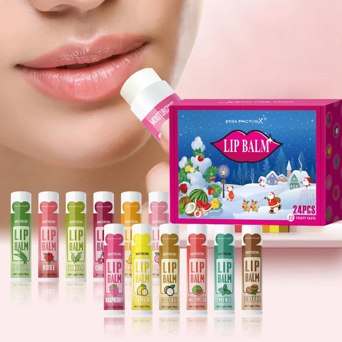 24-Piece Flower & Fruit Lip Balm Set – 12 Natural Scents