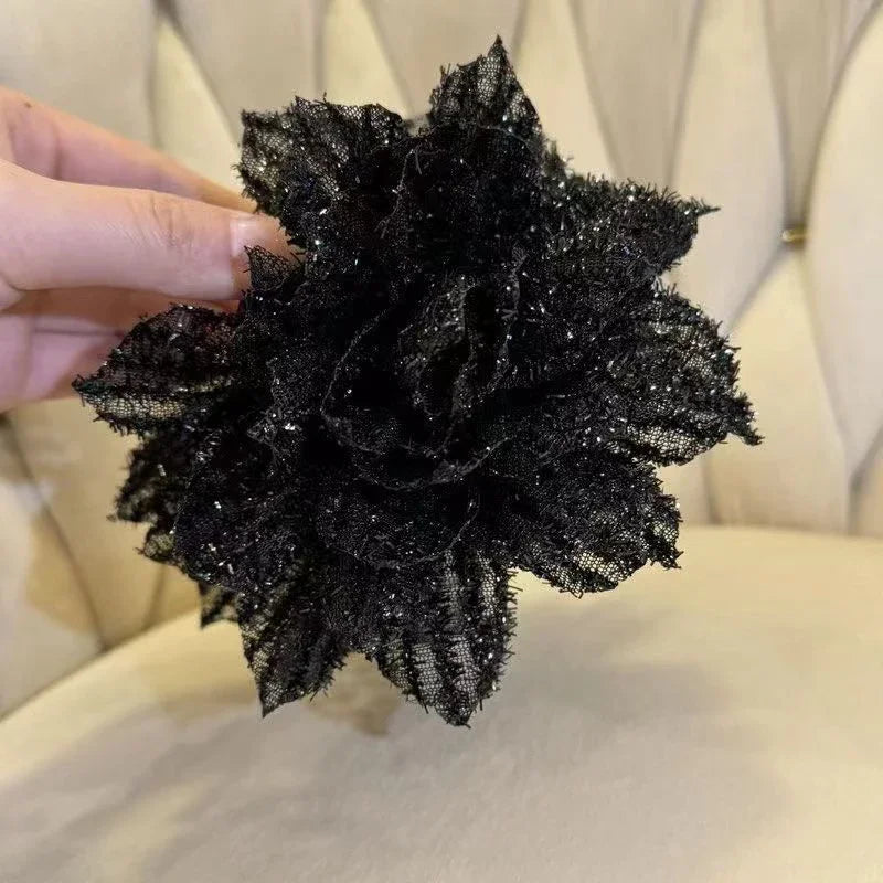 Black Mesh Flower Shark Claw Hair Clip for Women