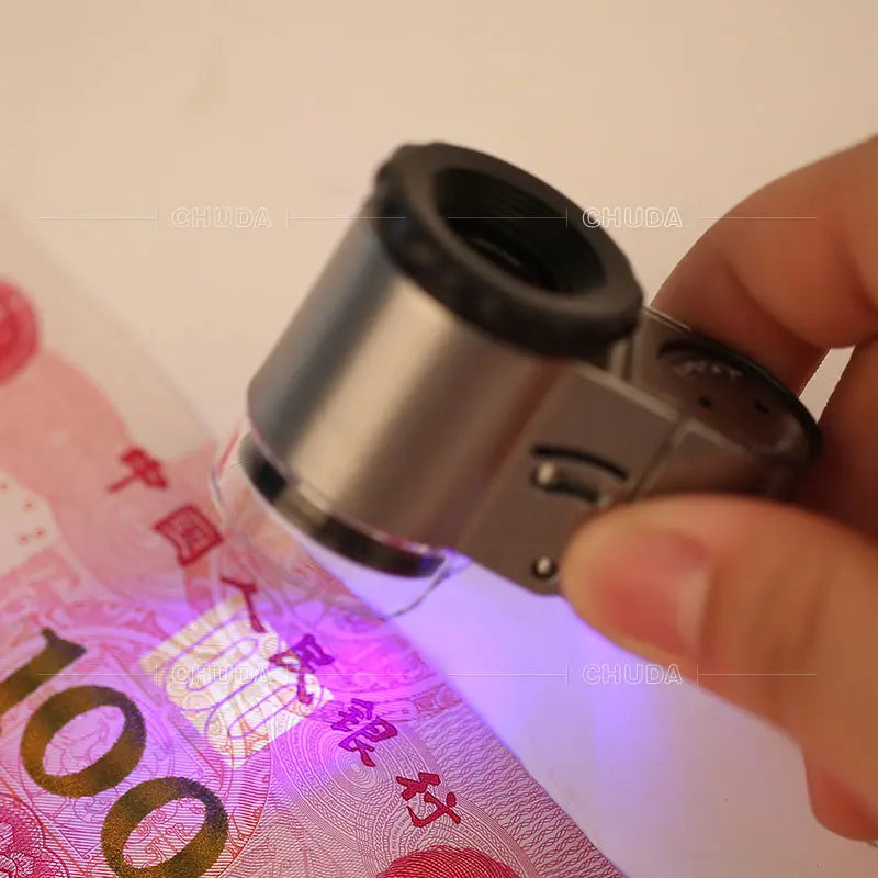 50X Pocket Magnifier Loupe with LED & UV Light | Jeweler Tool