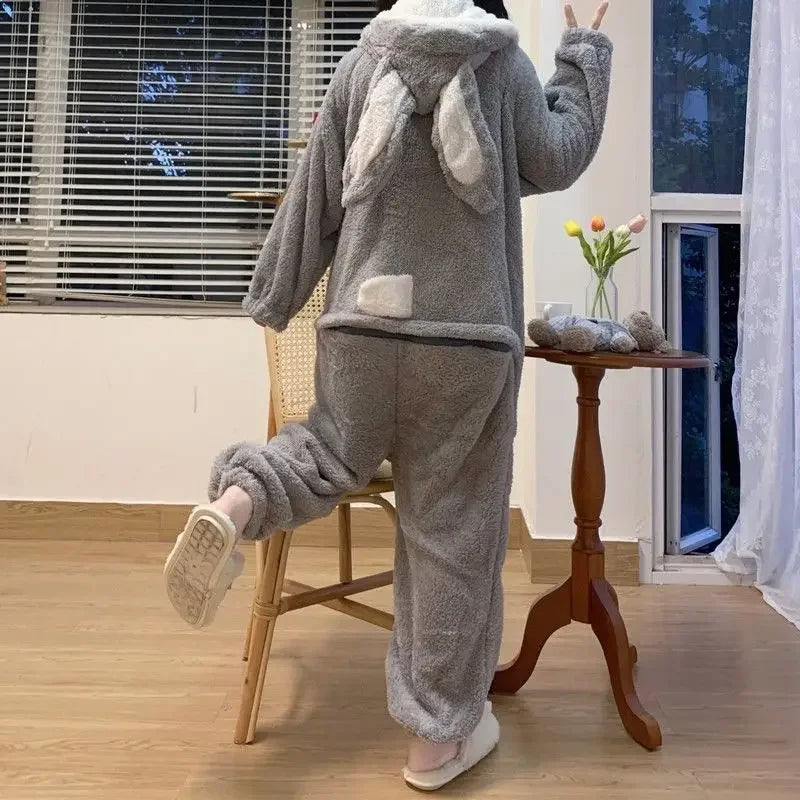 Women's Bunny Hooded Kigurumi Onesie – Kawaii Winter Pajamas