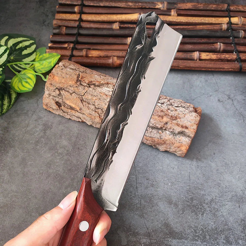 InLeung Hand Forged Chef Cleaver Knife – Wood Handle, Steel