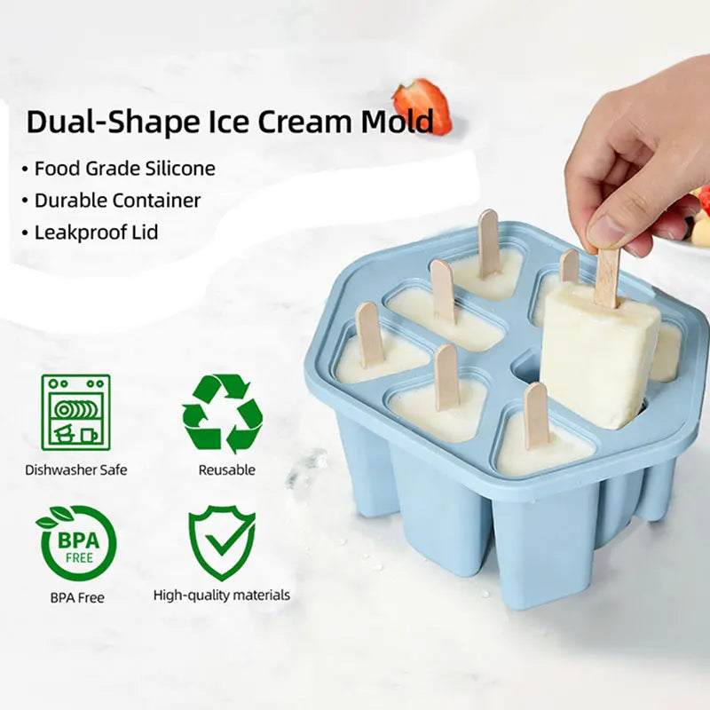 Silicone Popsicle Molds 8/10 Grid Ice Pop Maker + 50 Sticks