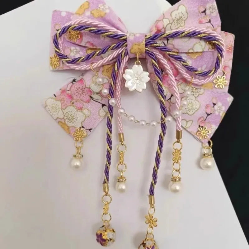 Japanese Girl Stamping Cherry Blossom Bow Hair Accessory Lolita