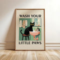 Funny Cat "Wash Your Paws" Canvas Wall Art | Bathroom Decor