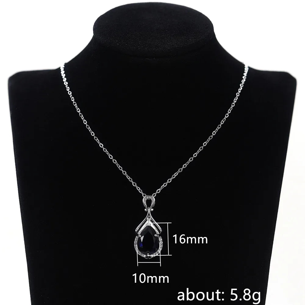 Huitan Blue Water Drop CZ Pendant Necklace for Women