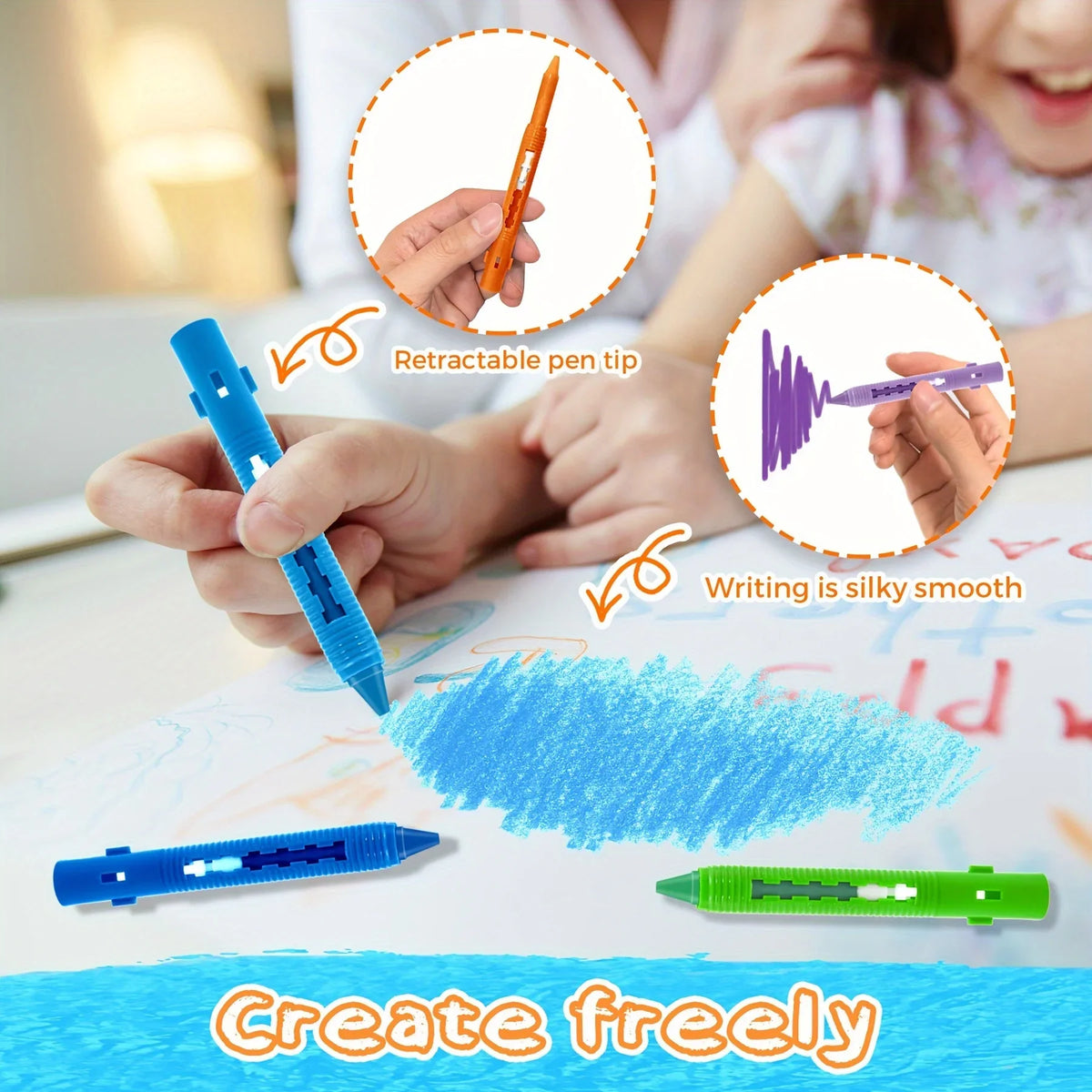 Washable Crayons Kids Colorful Easy-clean Drawing Markers Wall Art