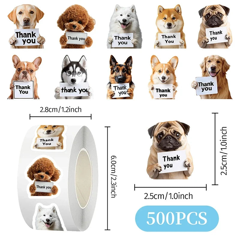 500 Dog & Cat Thank You Stickers – Cute Puppy Labels Roll