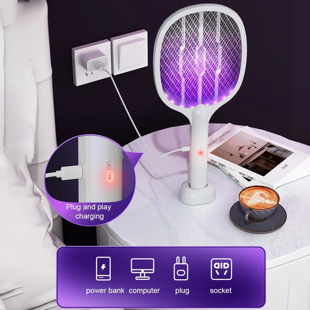 2-in-1 Electric Mosquito Swatter Killer USB Rechargeable Angle