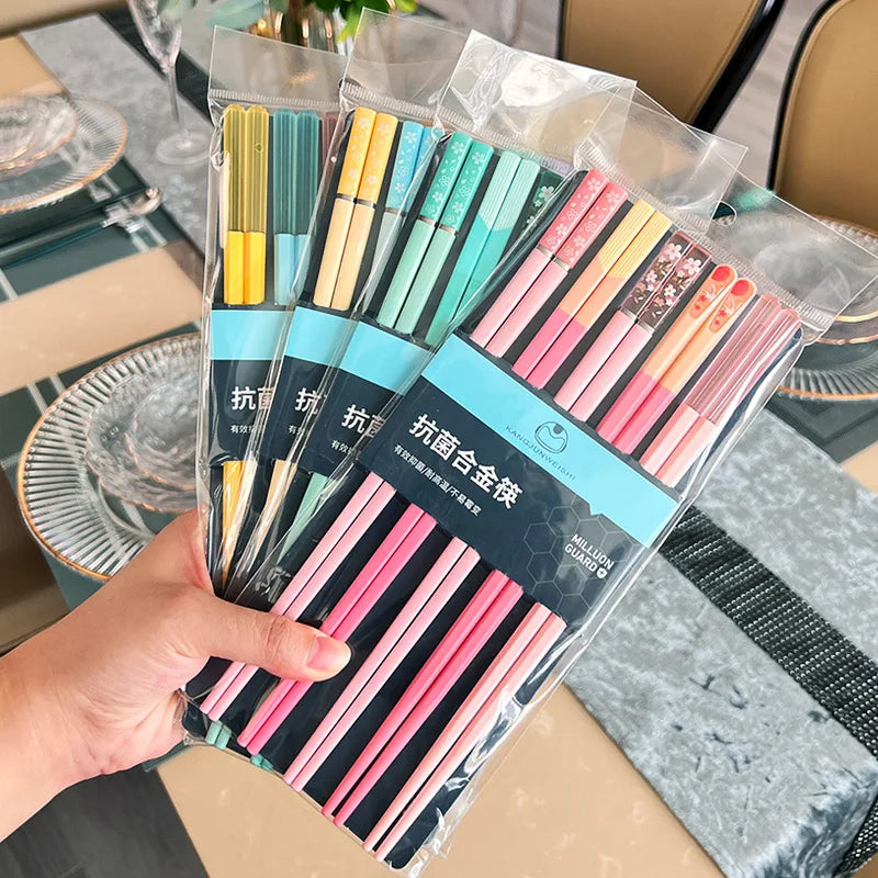Antibacterial Metal Chopsticks Set 5 Pairs – Morandi Colors