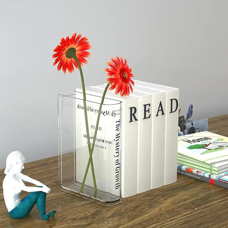 Clear Book Vase Aesthetic Acrylic Unique Flower Cute Bookshelf Decor