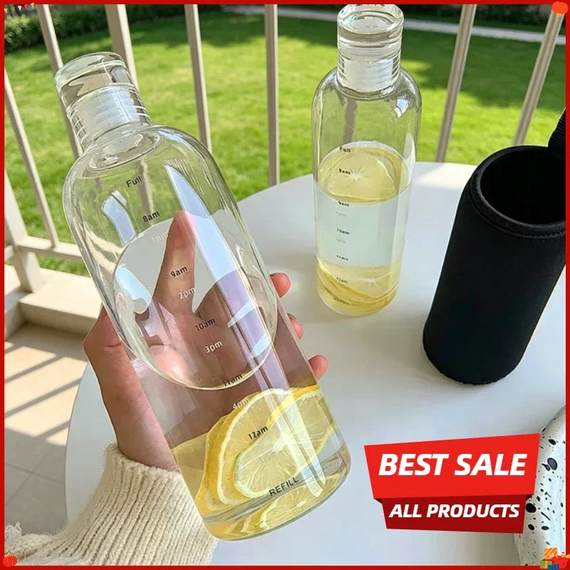 Transparent Plastic Water Bottle Time Scale Large Capacity Leakproof