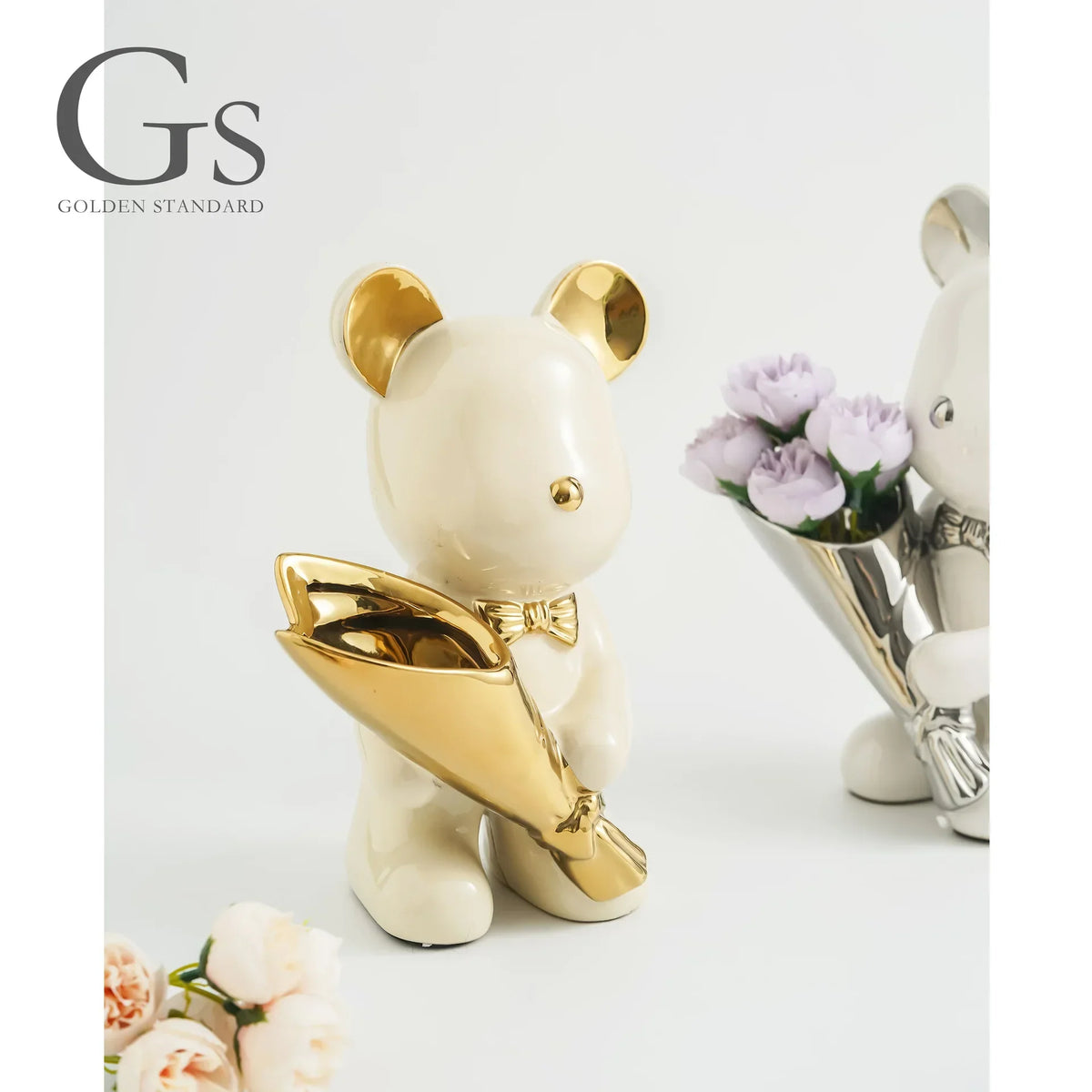 Ceramic Violent Bear Ornament Living Room Simulation Flower Bouquet