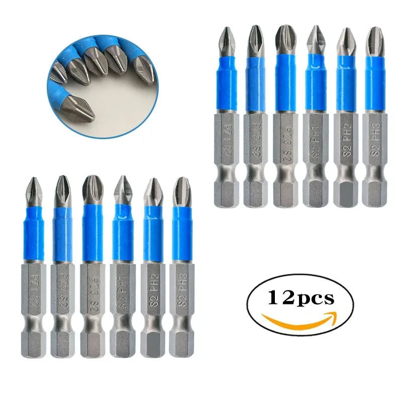 Magnetic Impact Screwdriver Bits 1/4" PH PZ Set 50mm – 6 Pcs