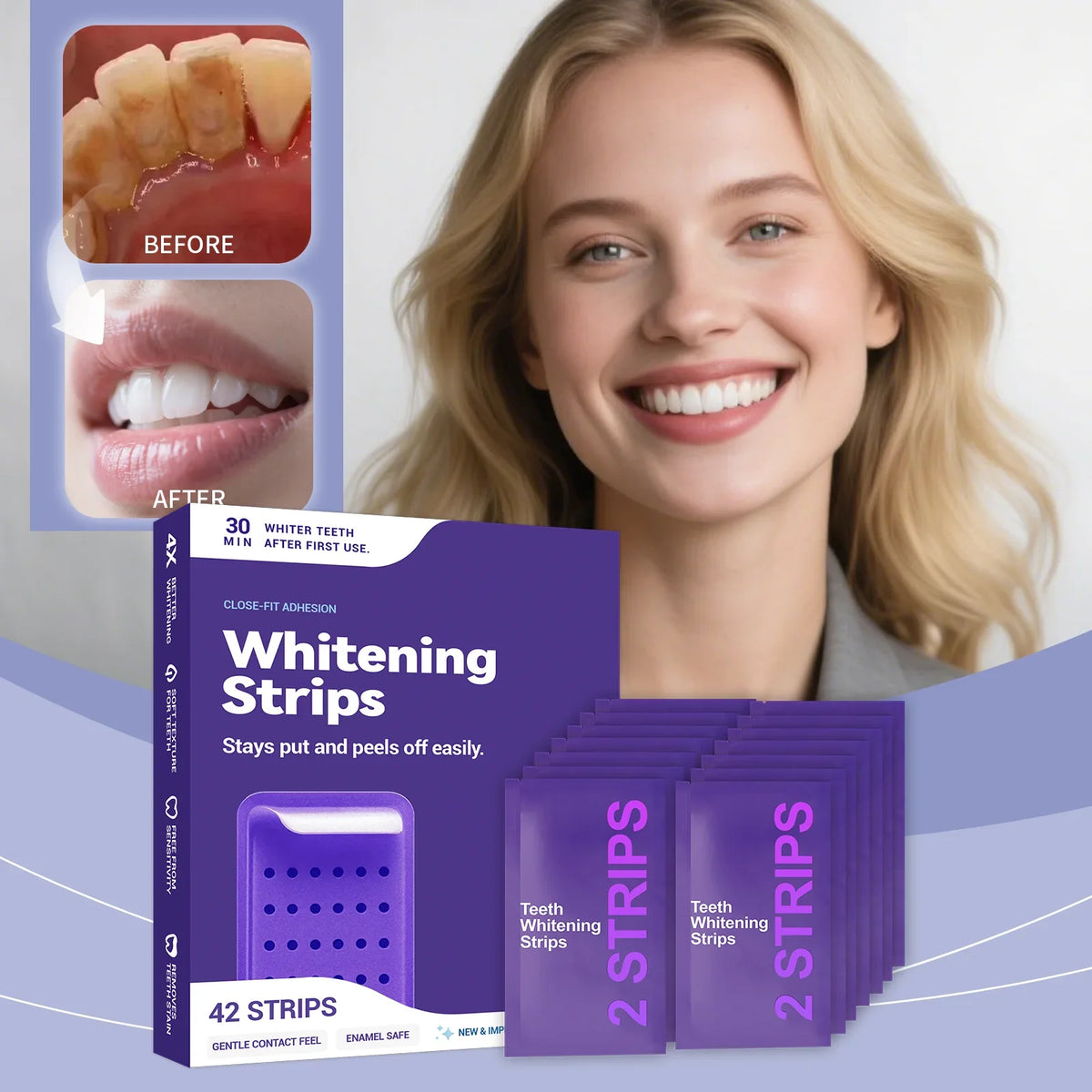Purple Color-Correcting Teeth Brightening Strips | 42 Pack