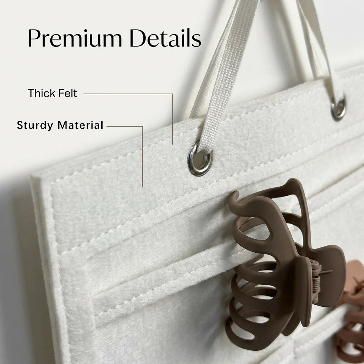 Felt White Striped Pocket Hair Accessory Storage Hanging Bag Foldable