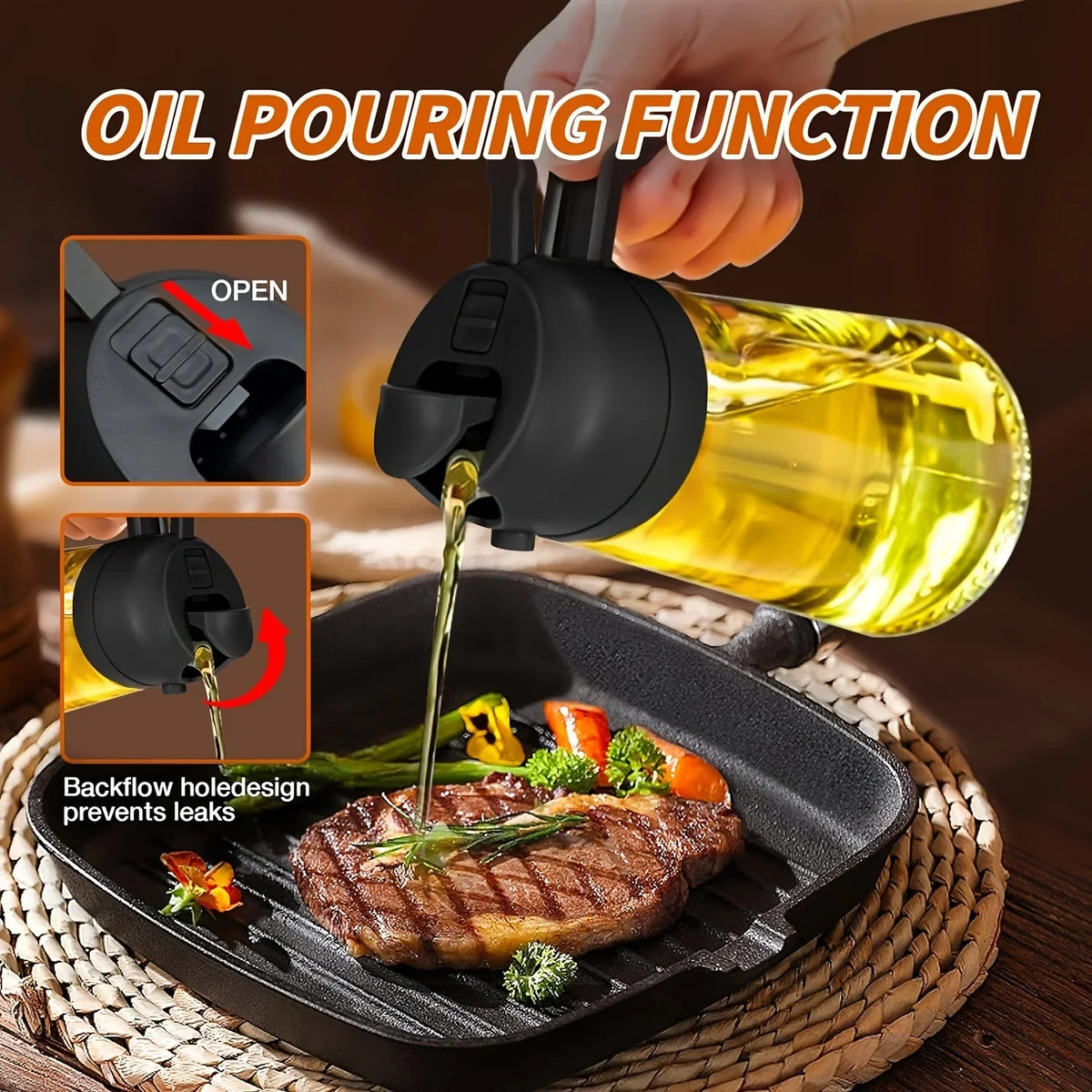 2in1 Olive Oil Dispenser Bottle Pourer Plastic Sprayer Cooking Spray