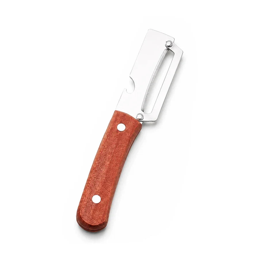Stainless Steel Vegetable Peeler with Wooden Handle & Bottle Opener