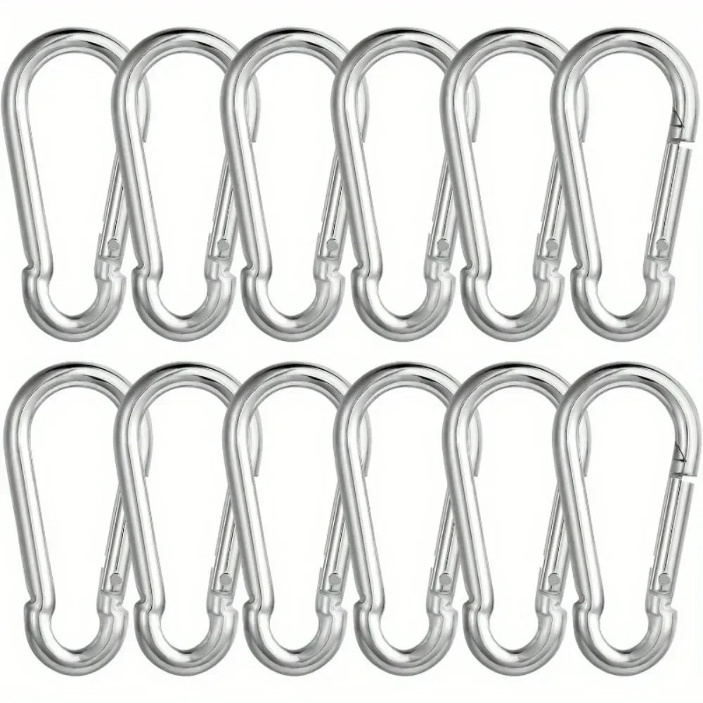 12-Pack Stainless Steel Carabiner Set | 6x60mm, 180kg Capacity