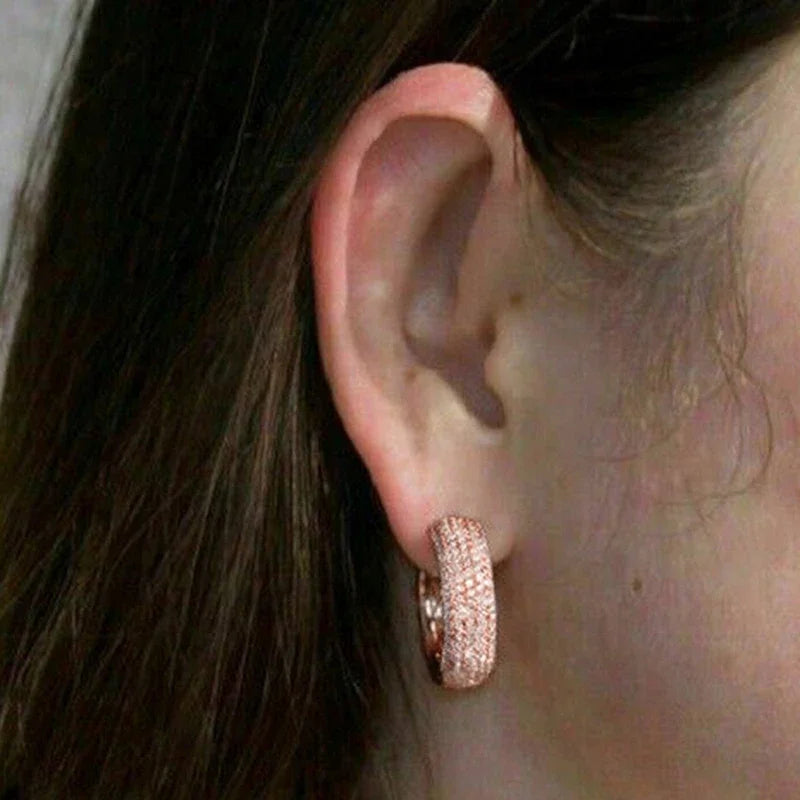 Huitan Rose Gold Hoop Earrings – Micro Pavé Cubic Zirconia