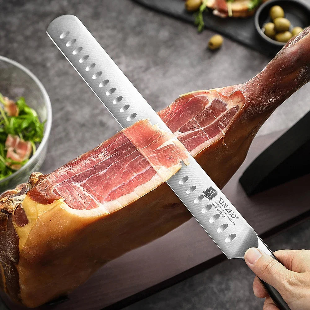 XINZUO 12" Granton Carving Knife – 1.4116 Steel Ebony Handle