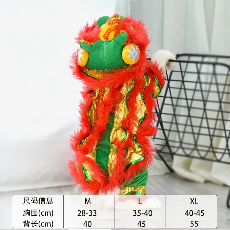Funny Mischievous Cat Costumes Lion Dance Red Festive Year Pet