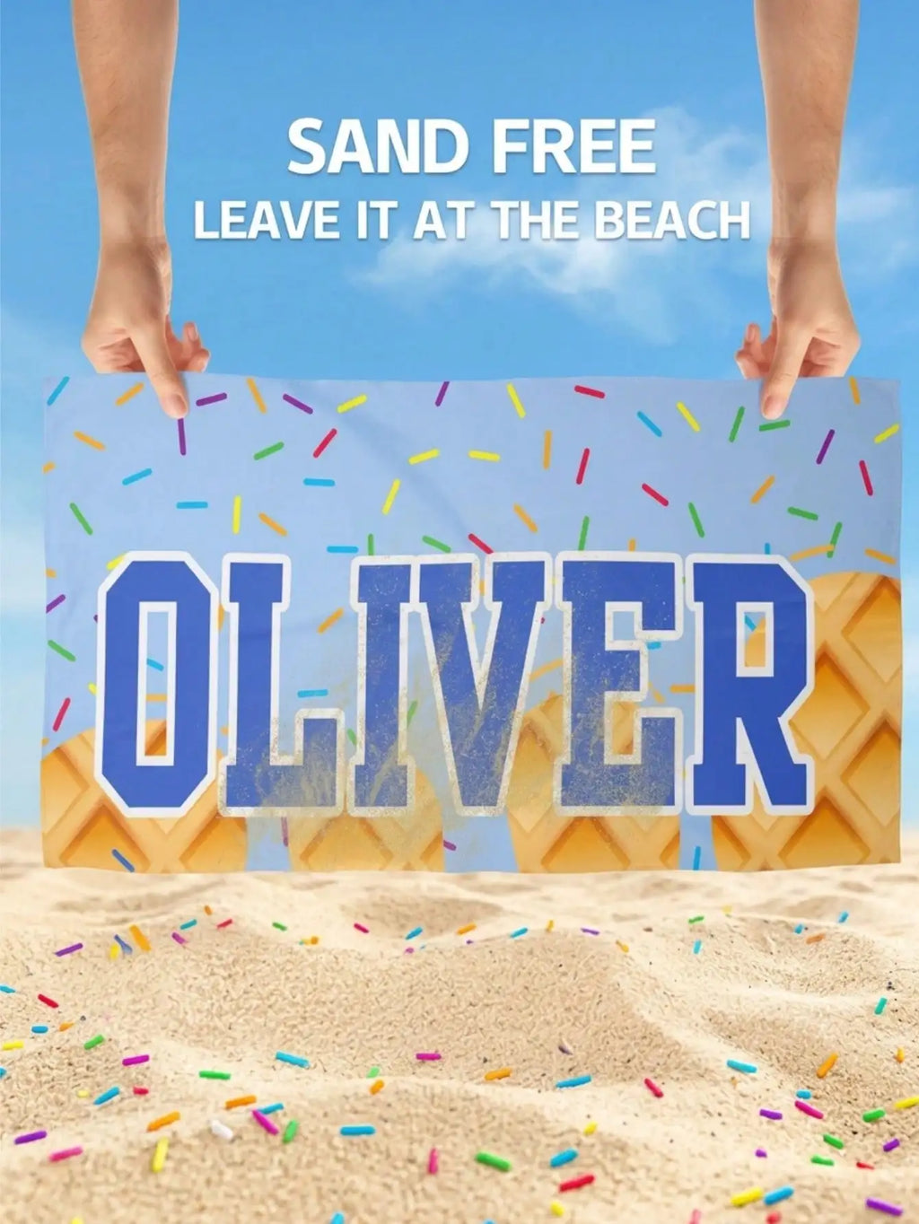 Custom Text Ice Cream Beach Towel – Soft, Quick-Dry 3 Sizes