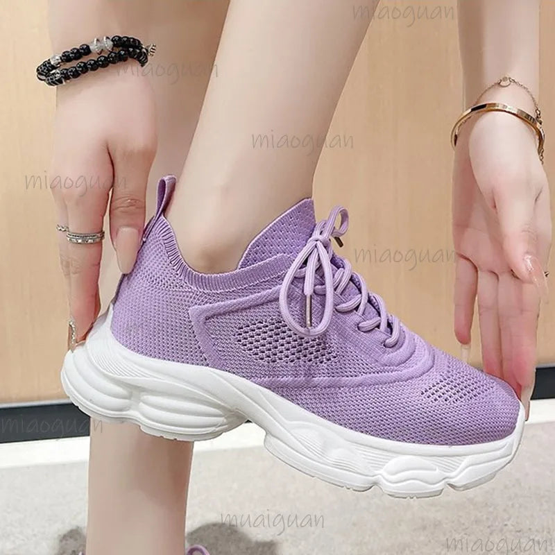Women's Mixed Color Platform Sneakers – Lace-Up Casual Shoes