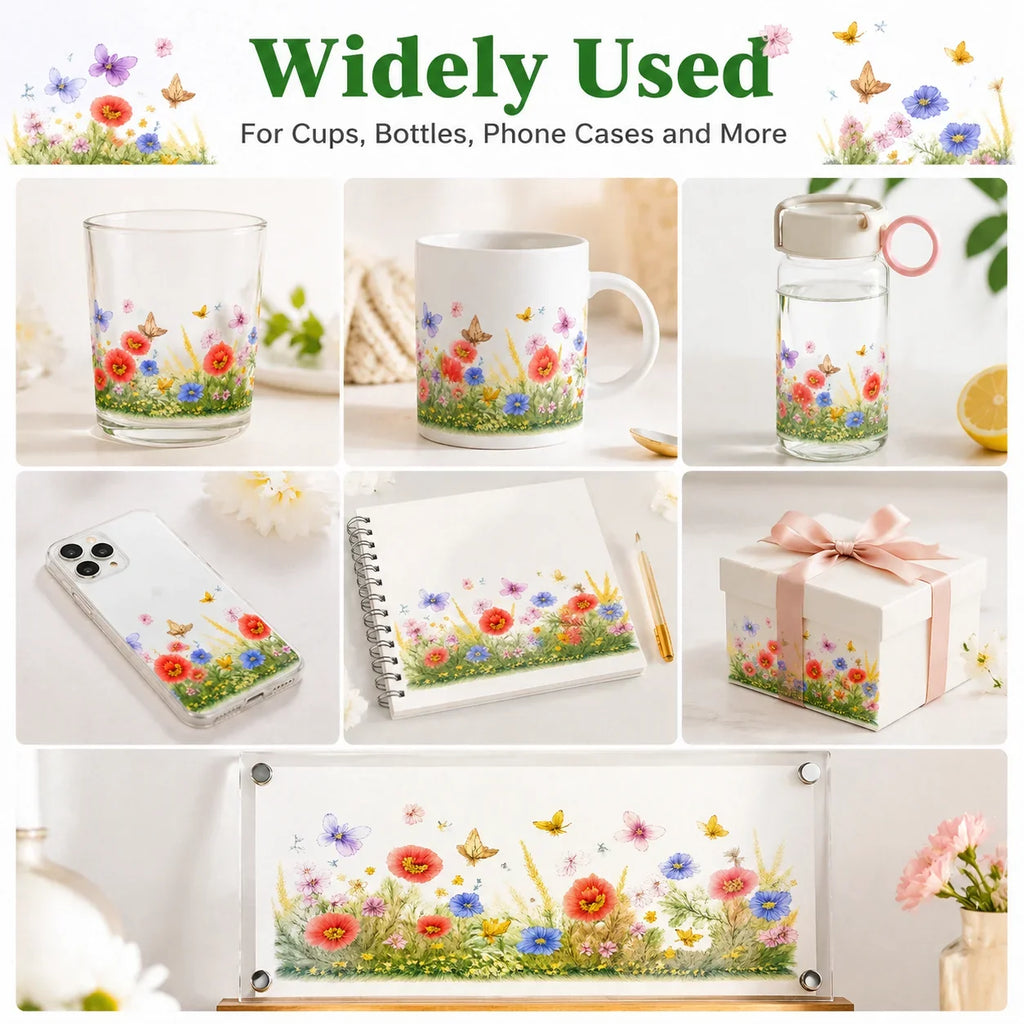 Watercolor Poppy Butterfly UV DTF Sticker – Waterproof Decal