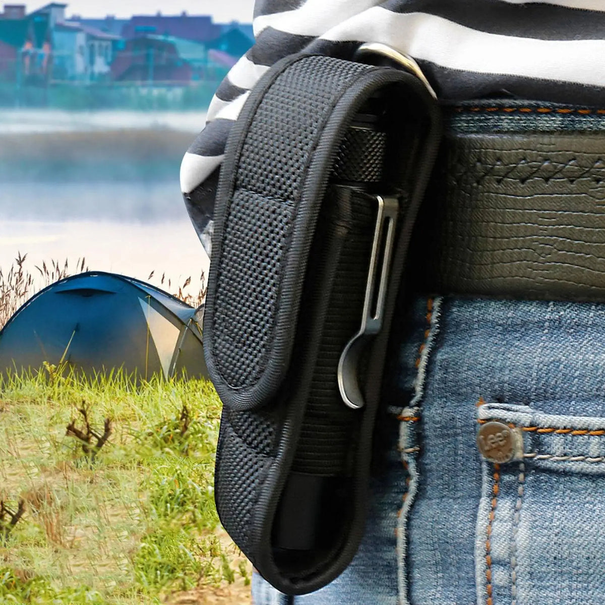 LED Flashlight Waist Pouch – Waterproof Nylon Holster Bag