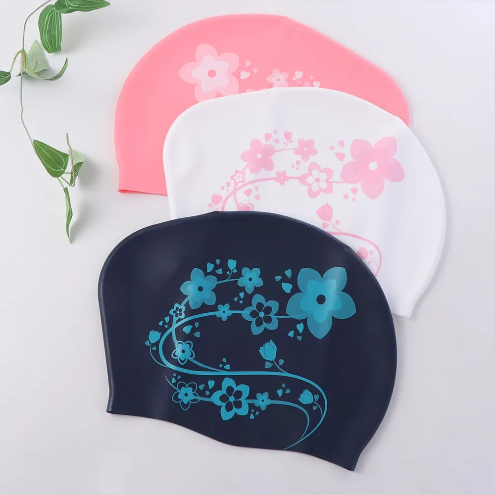 Floral Silicone Swim Cap – Women's Snorkeling & Diving Hood