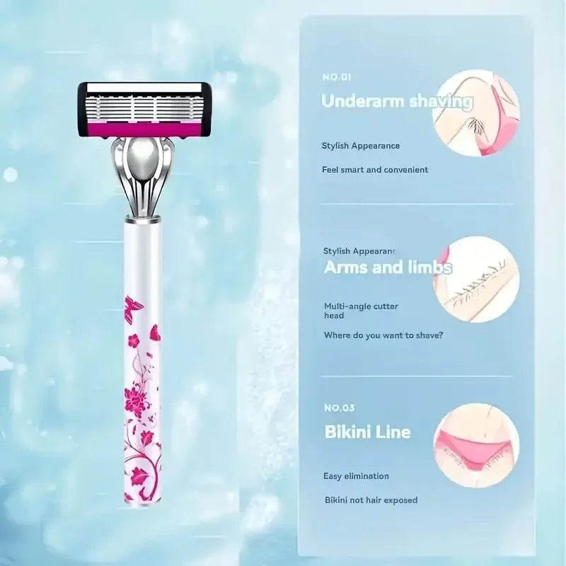 6-Blade Manual Razor for Women – Easy Blade Replacement