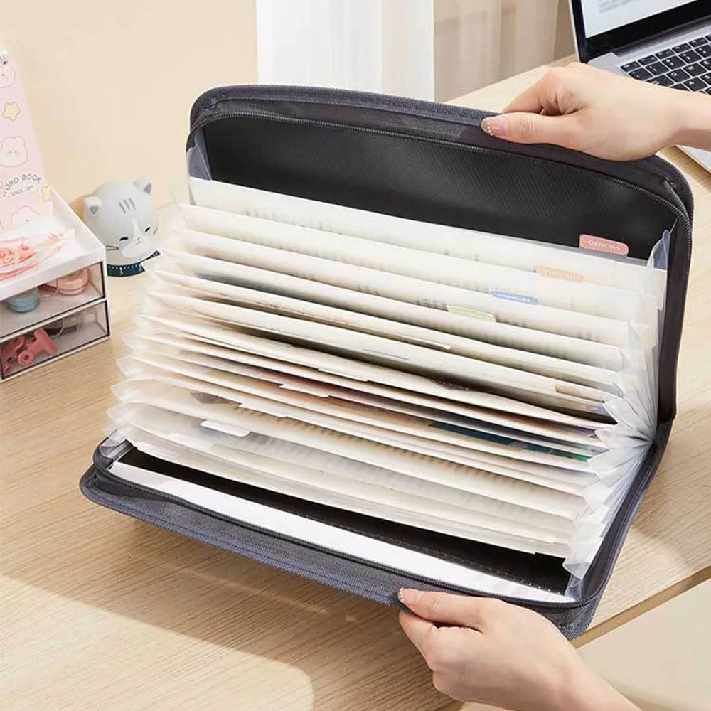 13 Pocket Accordion File Organizer with Zipper & Pencil Pouch