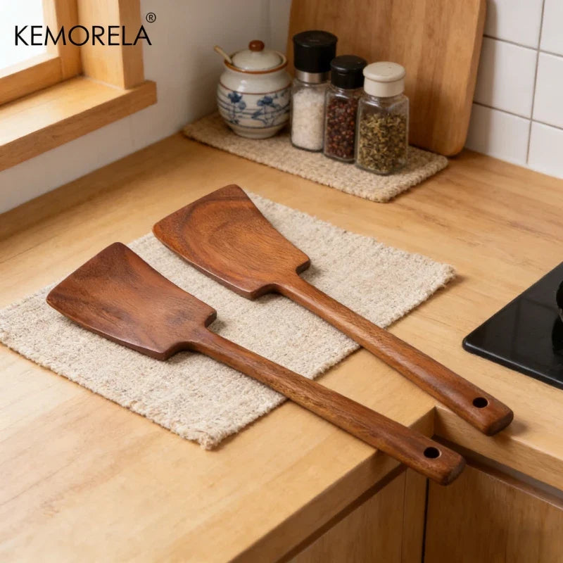 Acacia Wood Spatula for Non-Stick Pans | KEMORELA 1-2 Piece Set