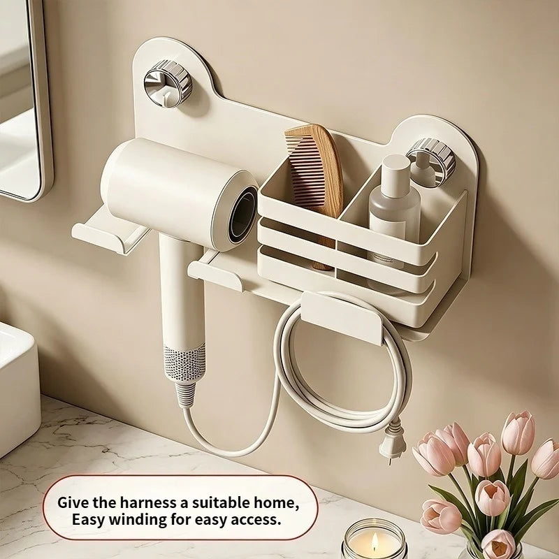 Punch-Free Wall Mount Hair Dryer Holder – Suction Cup Rack