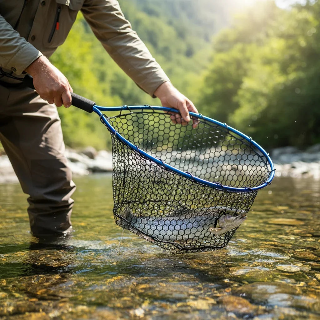 Foldable Aluminum Fishing Net | Silicone Mesh 37x31cm