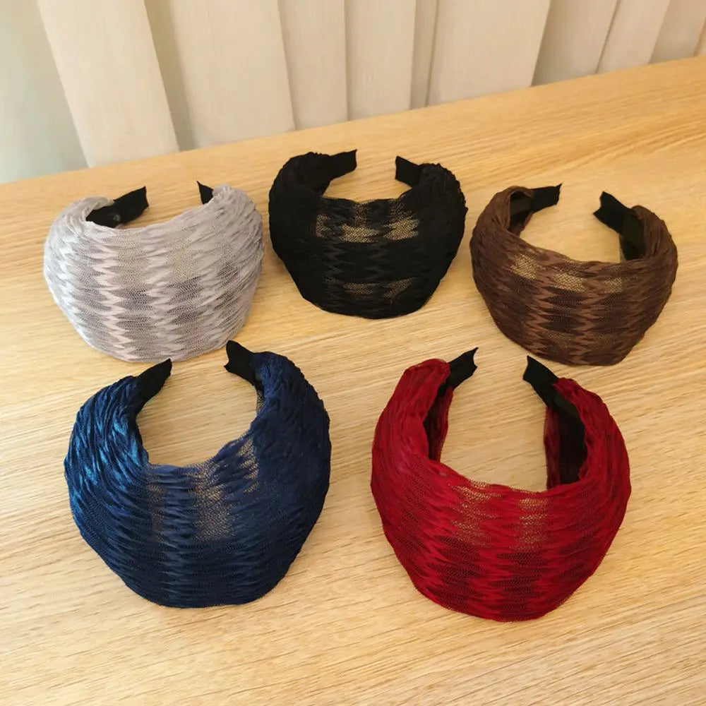 Korean Wide Chiffon Headband – Retro Toothed Hair Hoop for Women