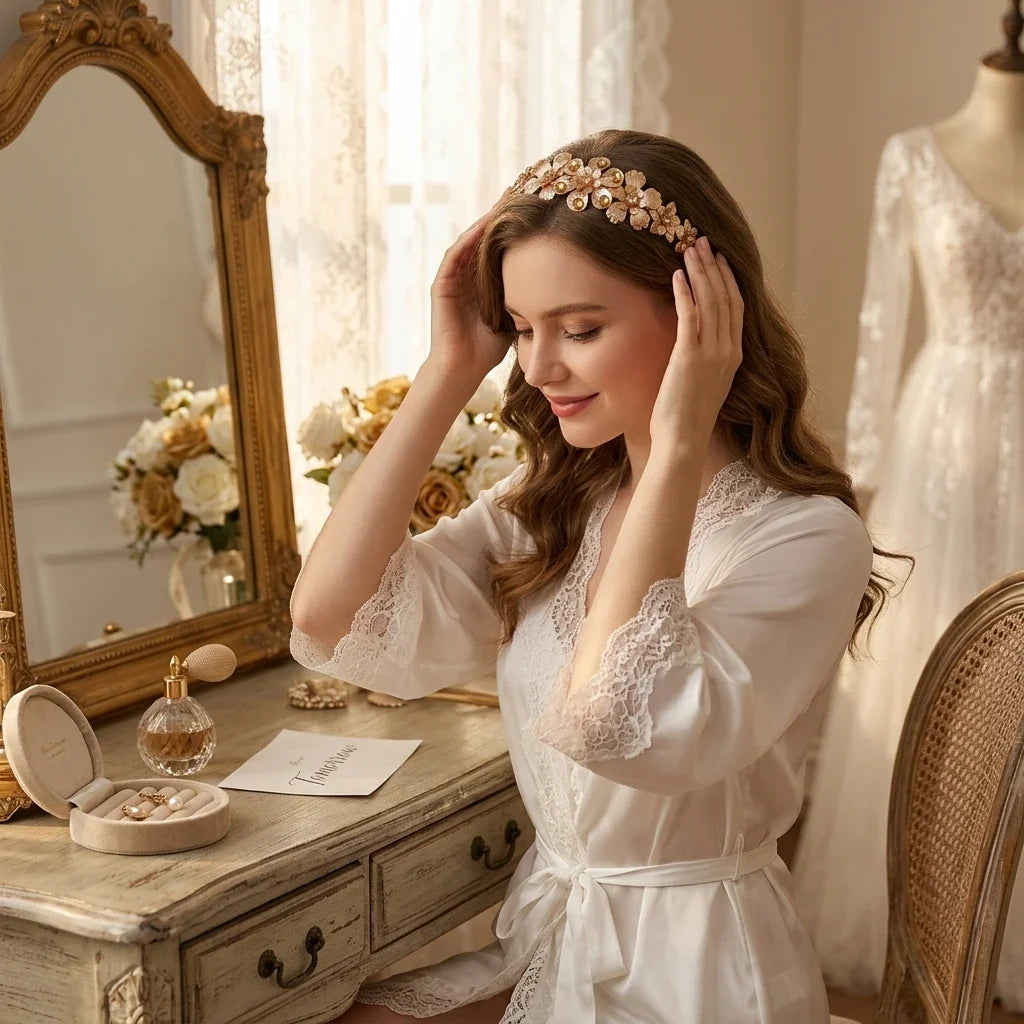 Bridal Floral Metal Leaf Headband | Elegant Wedding Hair Piece