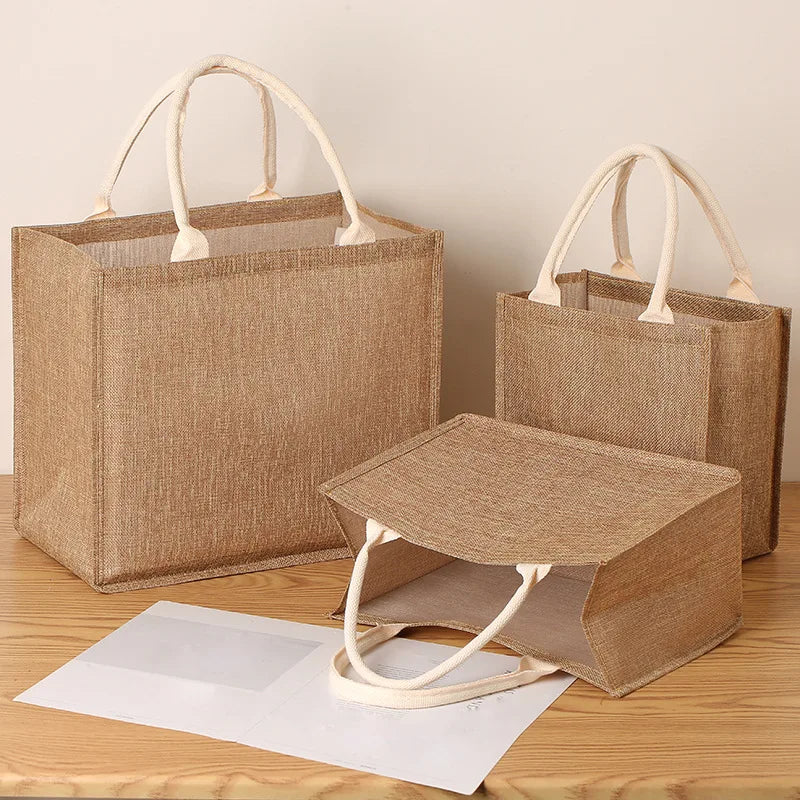 Linen Tote Bag Large Capacity Jute Imitation Shopping Travel Organizer