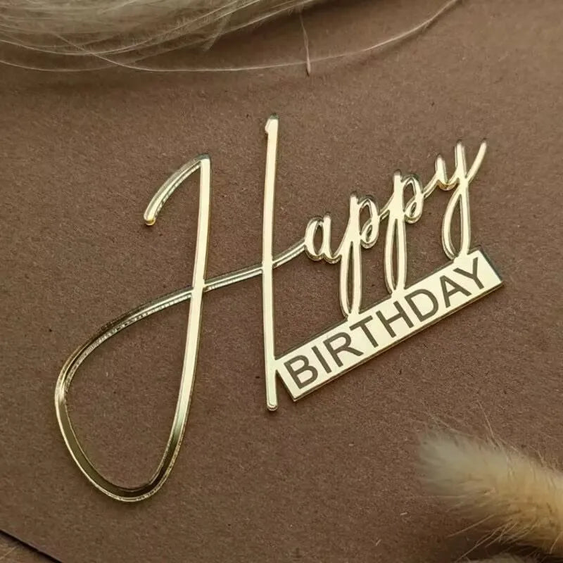Acrylic Side Happy Birthday Cake Decoration Anniversary Topper Party