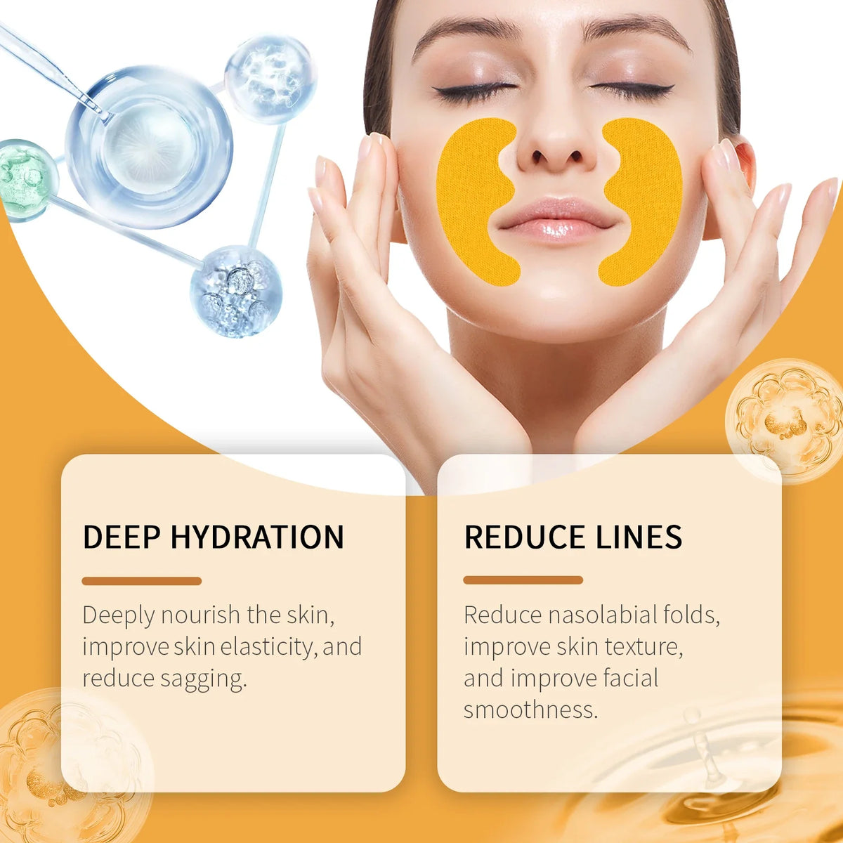 Hyaluronic Acid Nasolabial Fold Patches – Hydrogel Anti-Aging