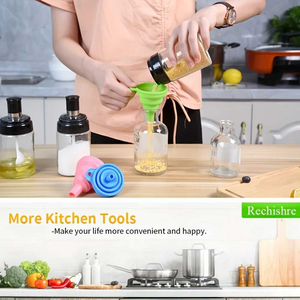 5-Pack Collapsible Silicone Funnels – Foldable Mini Funnel Set