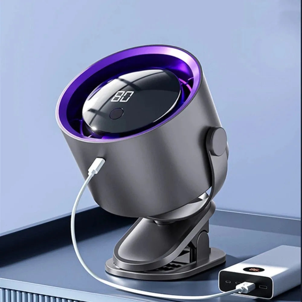 Mini Clip-On Desk Fan – LED Display, USB Rechargeable, Quiet