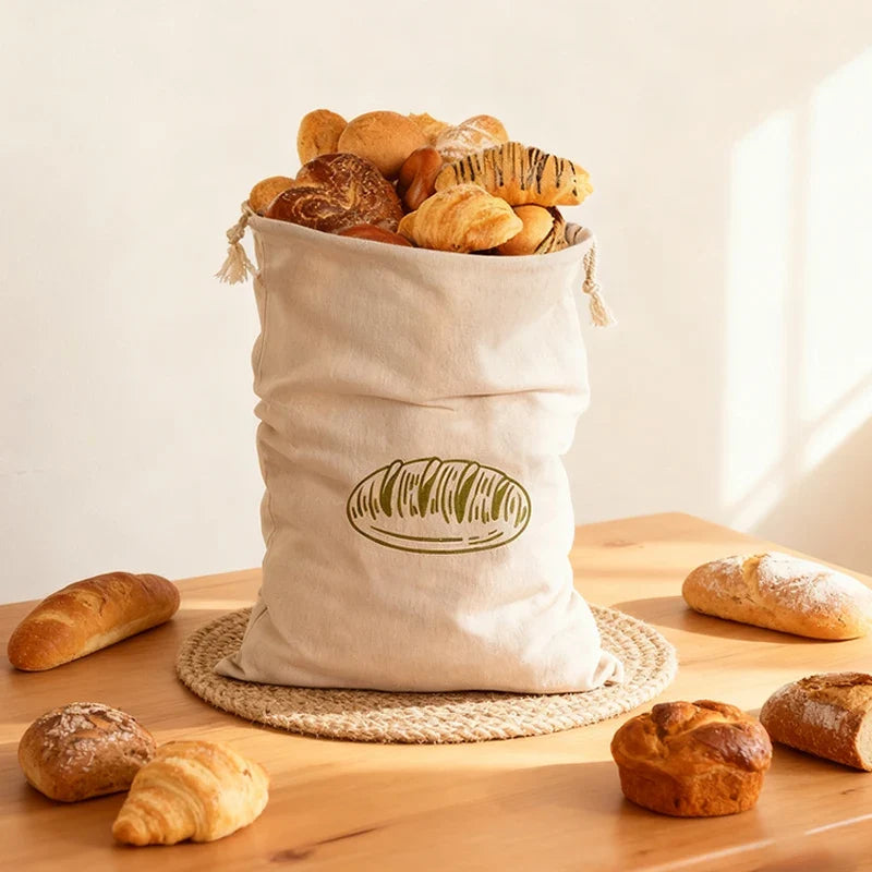 2026 Linen Bread Bags Reusable Portable Drawstring Kitchen Organizer